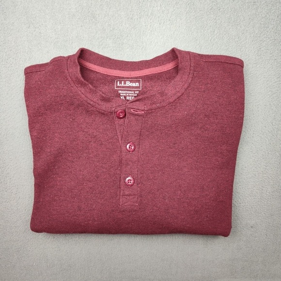 LL Bean Shirt Mens Extra Large Red Henley Pullover Waffle Fleece Outdoor 502224 - Picture 1 of 11